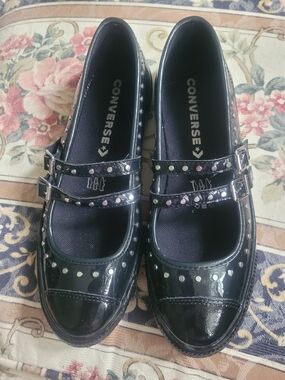 Converse Black Patent Mary Jane Studded Flats